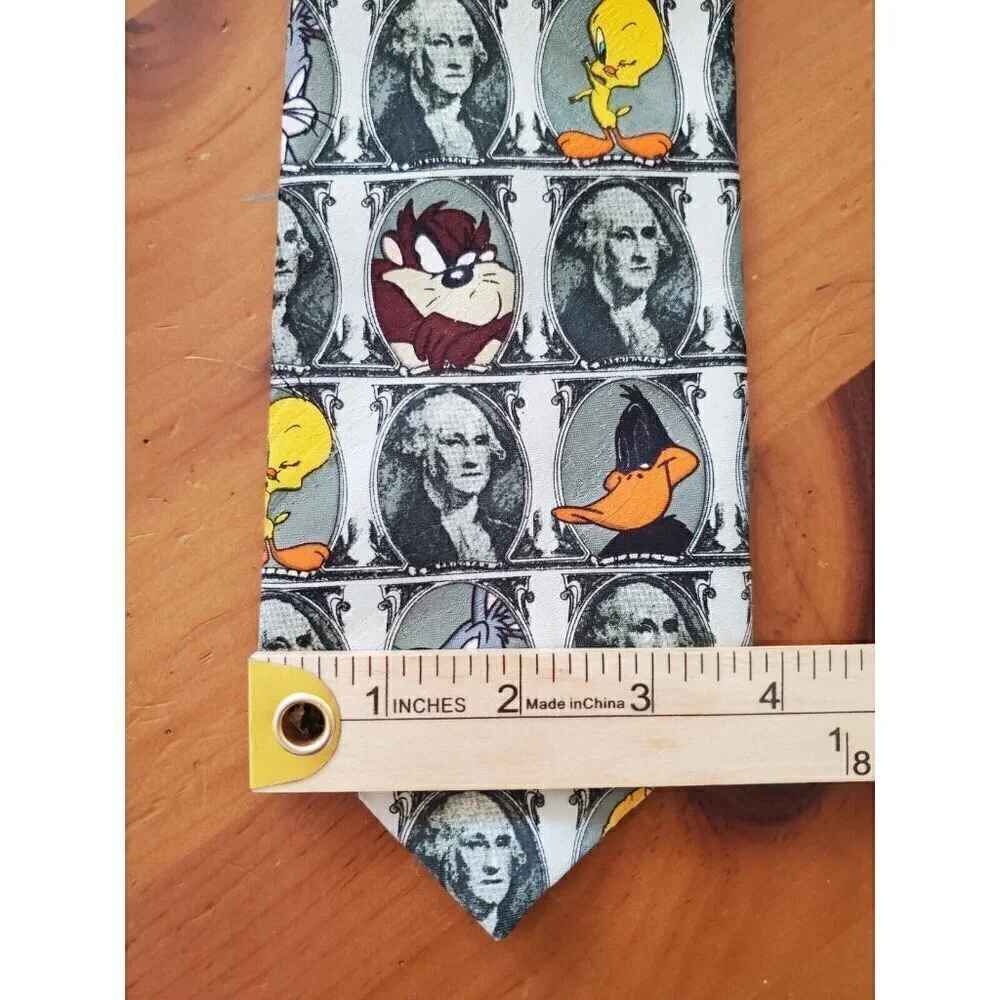 Looney Tunes George Washington Men Tie 1996 Taz Sylvester Tweety Martian Vintage
